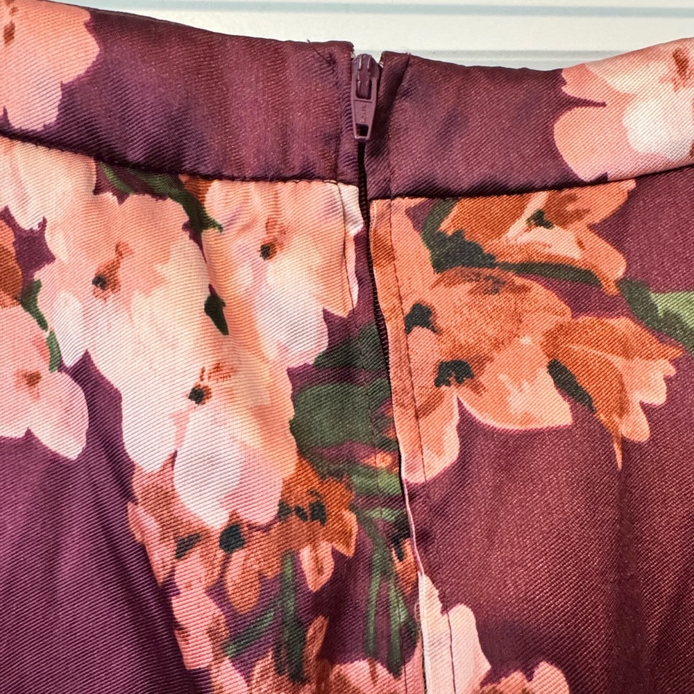 Windsor Floral Satin Cottagecore Maxi Skirt Burgundy Pink A-Line Balletcore Fall - Picture 4 of 7